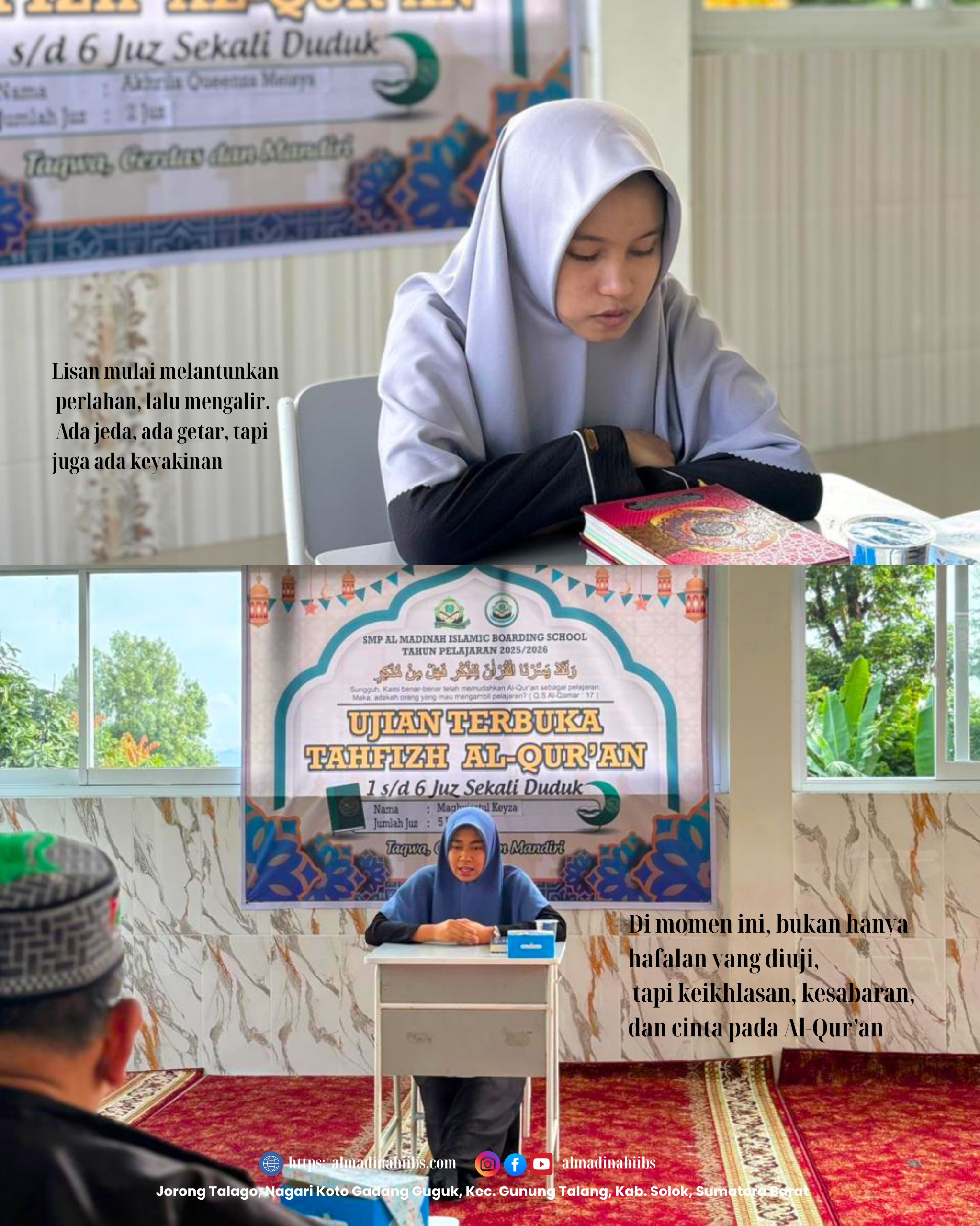Santriwati Ponpes Al Madinah Solok Ikuti Ujian Terbuka Tahfiz 1 hingga 6 Juz